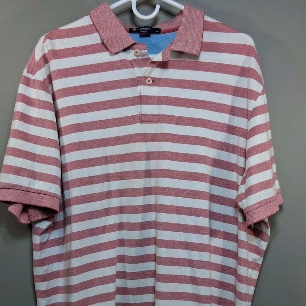 Cremieux Classics Mens Polo Shirt Size XL Coral Pink White Striped Cotton Blend